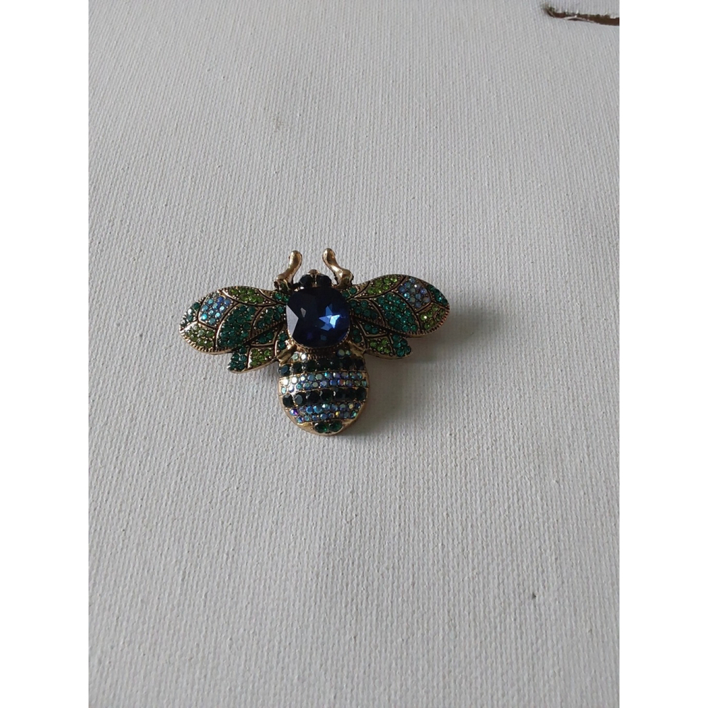 Elegant Gold and Blue Bee Brooch